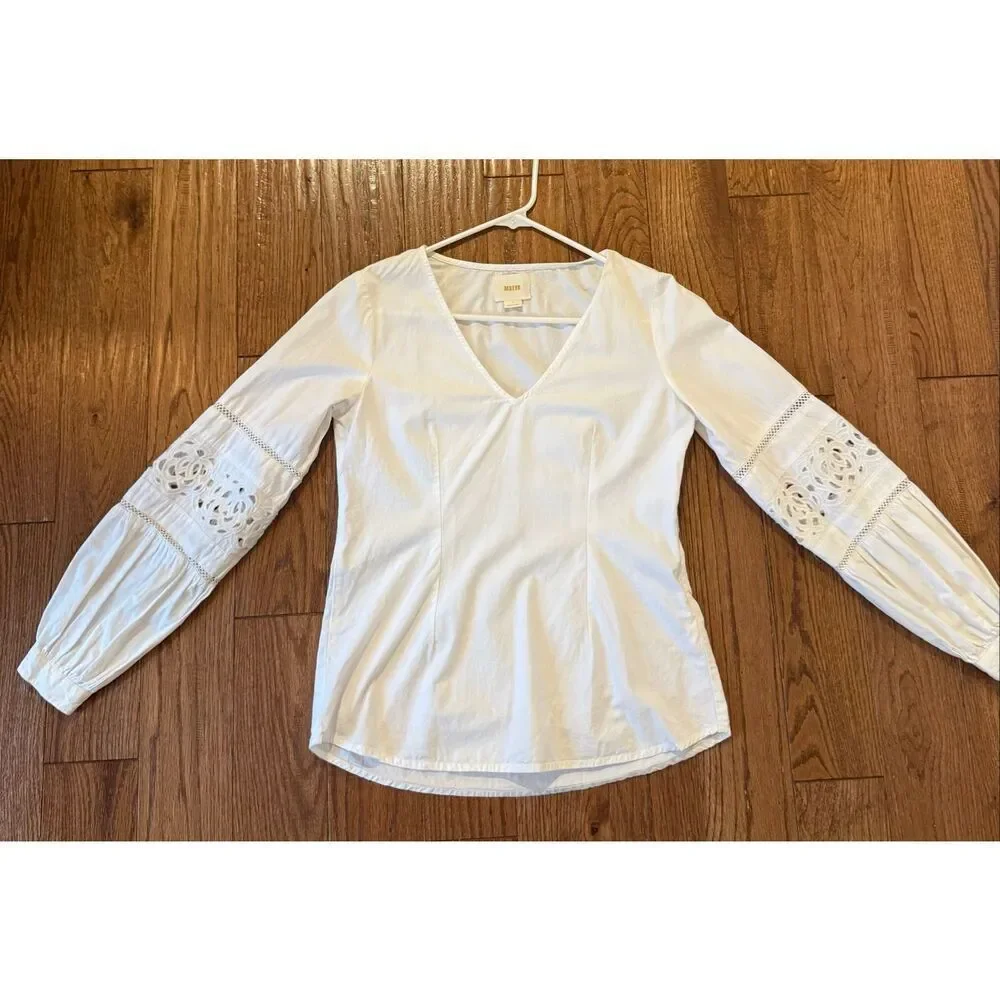 Anthropologie Maeve lace cutout puff sleeve blouse xs